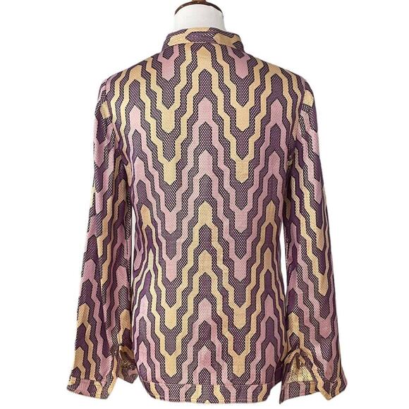 Tory Burch Multicolor Long Sleeve Split V-Neck Geometric Blouse Top Size 6 - Picture 5 of 10